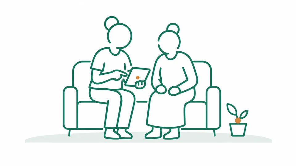 Illustration: digitale Hilfe mit dem Tablet im Alltag